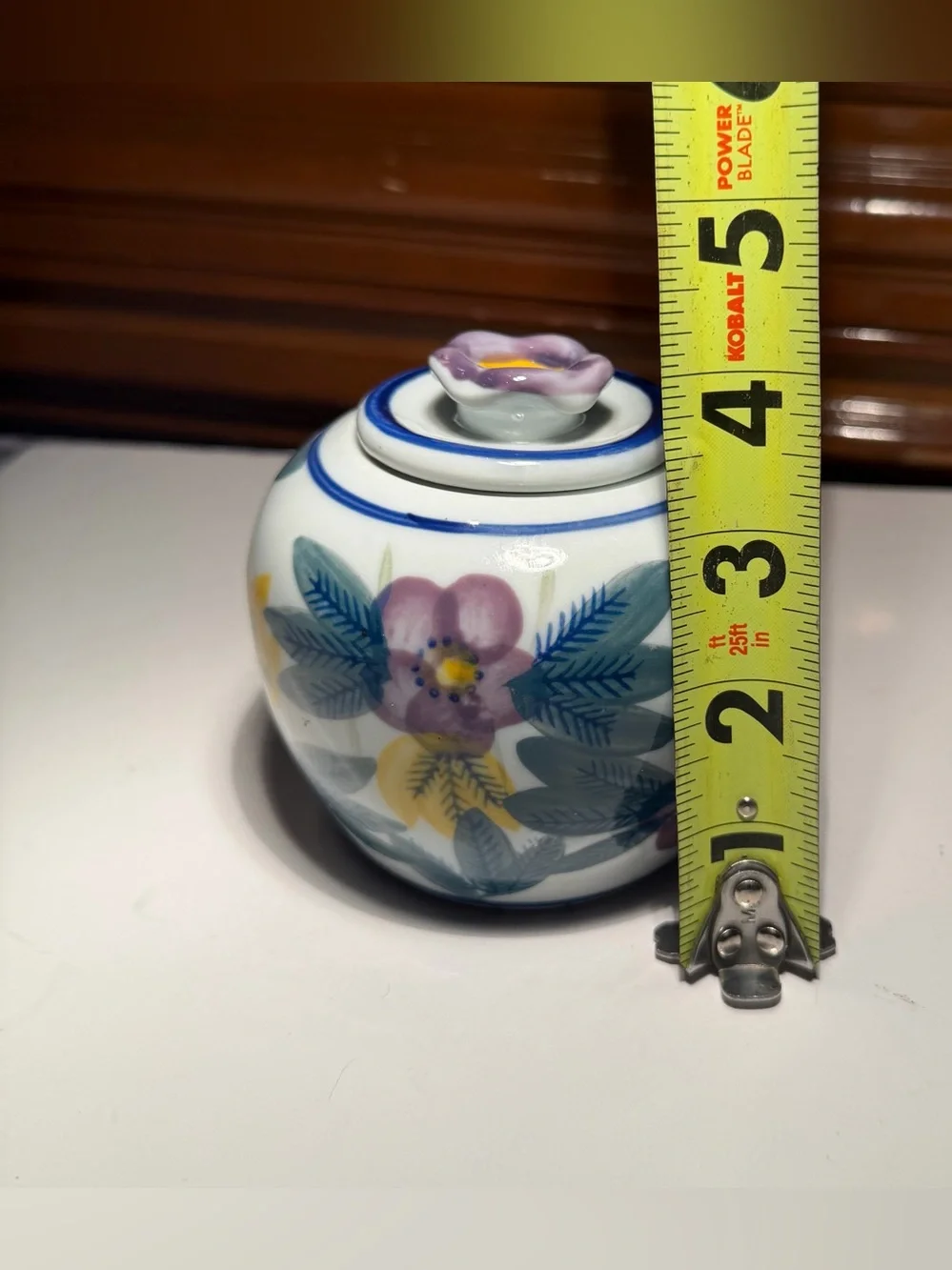 Vintage Porcelain Sugar Bowl with Purple Flower Lid Made In China